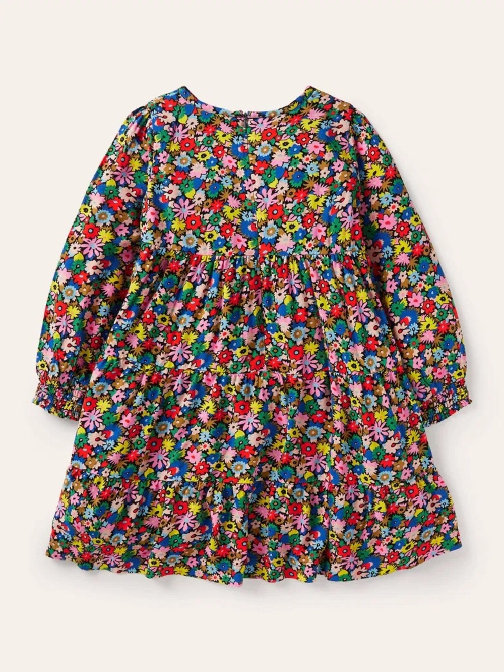 Mini Boden Black Multicolor Floral Tiered Long-Sleeve Dress